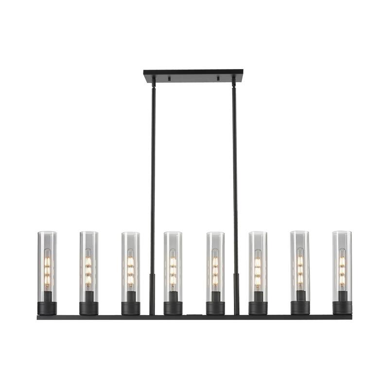 Innovations Lighting Downtown Urban - Boreas - 6 Light 48" Stem Hung Island Light with 11" Shades - Matte Black/Light Smoke