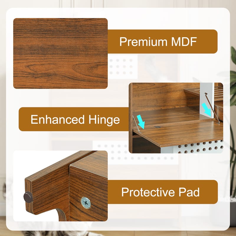 Anmytek 2-in-1 Cat Litter Box Enclosure Side Table House - Brown