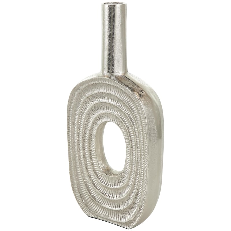Aluminum Metal Geometric Circular Decorative Vase with Linear Etchings - Gold or Silver - Roche River Decor