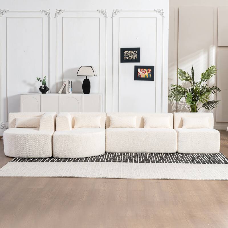143.7" Polyester Sectional Sofa with 2 Chaise Lounges, Back Pillows