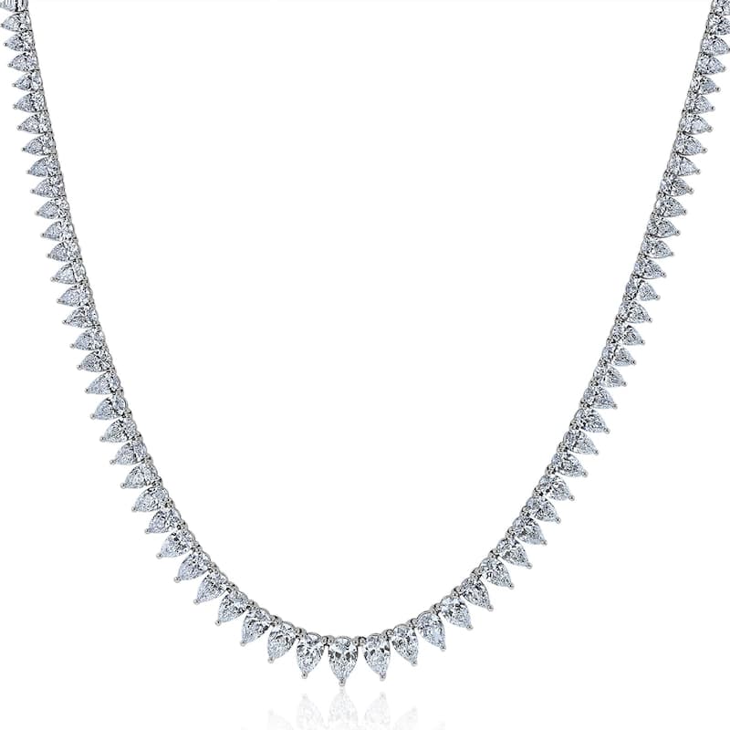 Kobelli 26 Carat Lab Grown Diamond 18k Solid White Gold Pear-Cut Tennis Eternity Necklace (EF/VS)