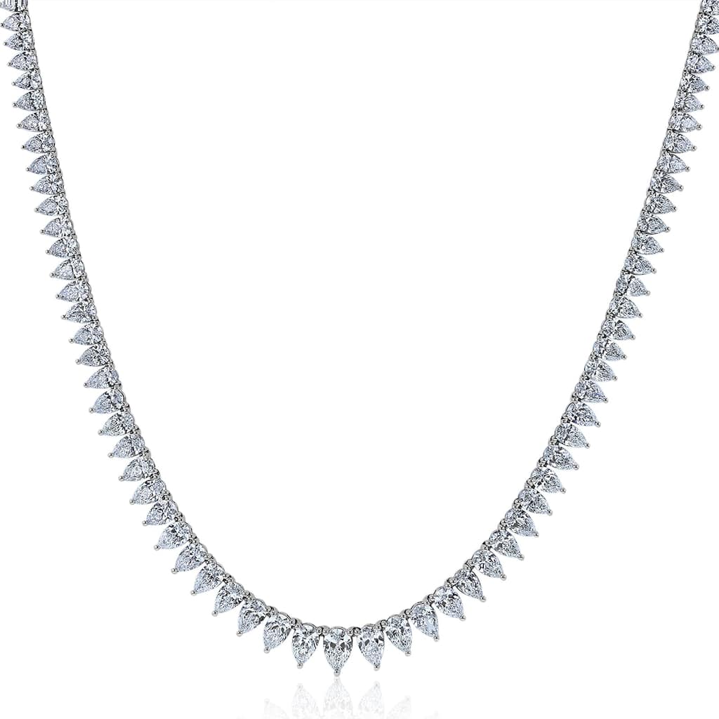 Kobelli 26 Carat Lab Grown Diamond 18k Solid White Gold Pear-Cut Tennis Eternity Necklace (EF/VS)