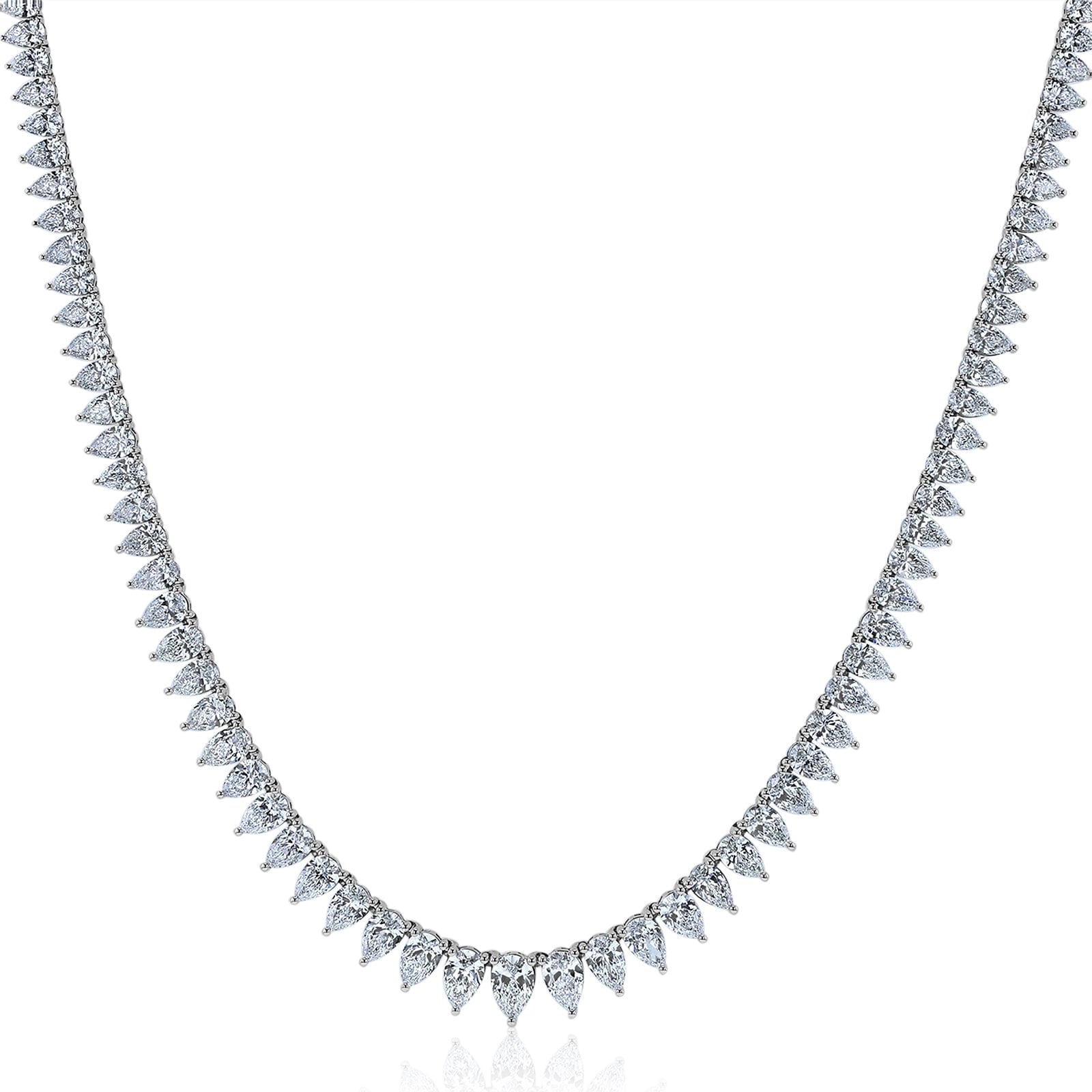 Kobelli 26 Carat Lab Grown Diamond 18k Solid White Gold Pear-Cut Tennis Eternity Necklace (EF/VS)