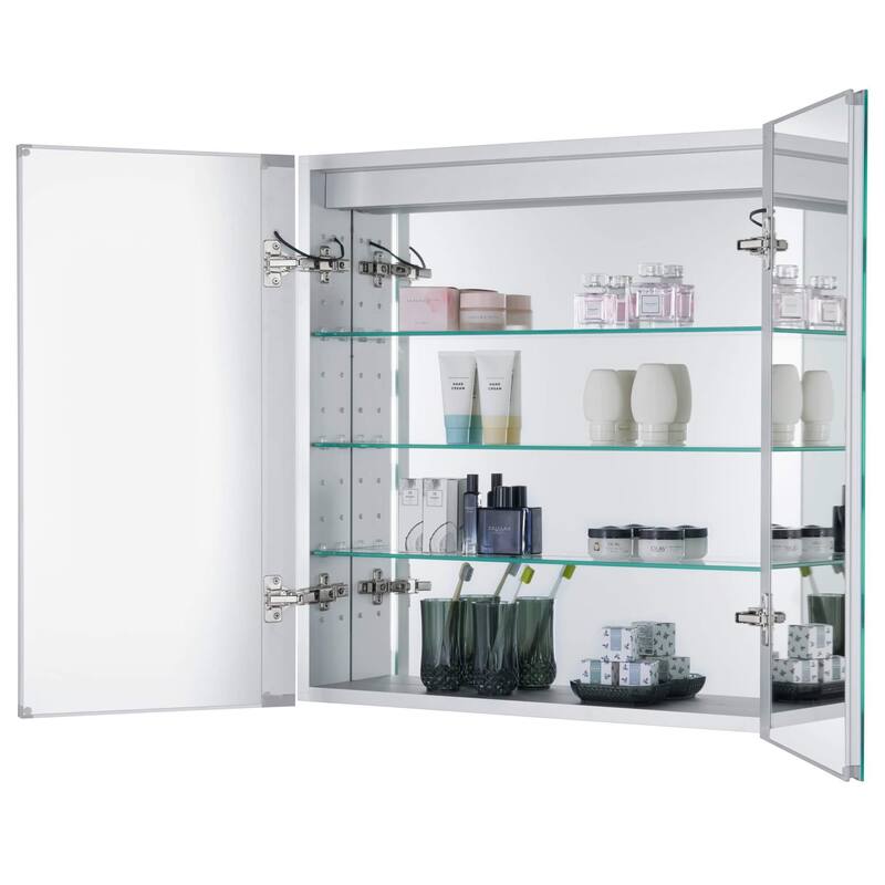 Bathroom Medicine Cabinet, Aluminum, Recessed/Surface Mount, Mirrored Interior w/LED