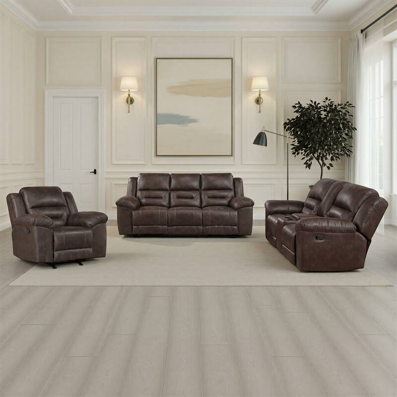 Fremont & Park Alonzo Polished Microfiber 3-Piece Manual Reclining Sofa Set