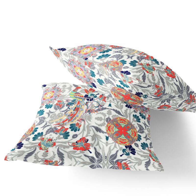 HomeRoots Set of Two 16" X 16" Orange and White Peacock Blown Seam Eclectic Indoor Outdoor Throw Pillow