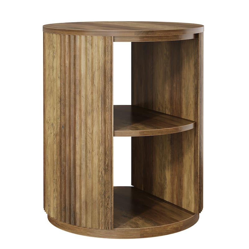 3-Tier Round End Table, Farmhouse Round Side Table with Fluted Design