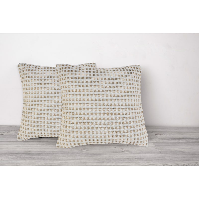 Sevita Reed Natural/White Striped Cotton Throw Pillow, Set of 2
