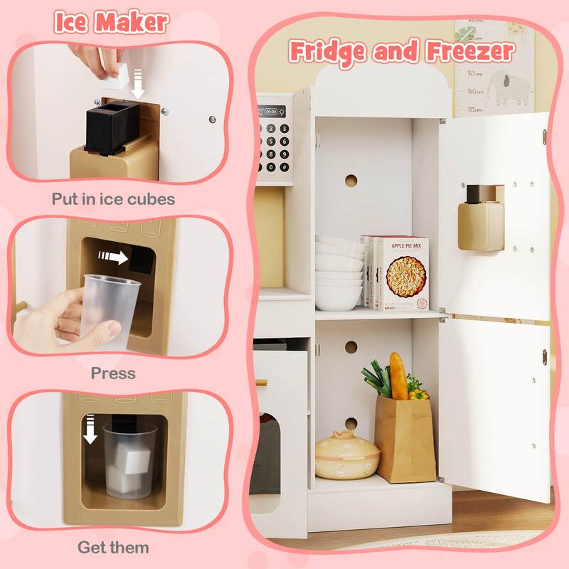 Costway Corner Kitchen with Lights and Sounds Interactive Wooden - See Details
