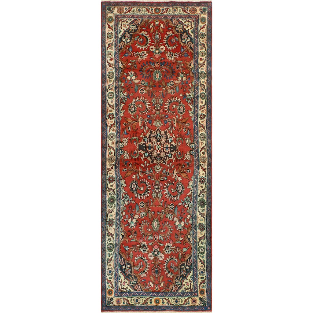 Fine Vintage Distressed Atif Raz Rust/Ivory Runner - 3'5" x 9'10"