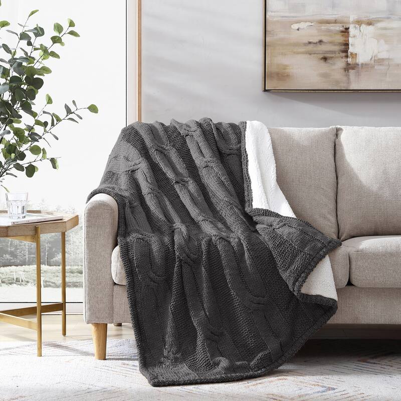 Modern Threads Cable Knit/Sherpa Throw