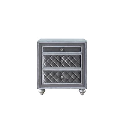 1pc Glam 3-Drawer Nightstand Velvet Tufted Drawer Front Jewelry Tray Faux Crystal Drawer Knobs
