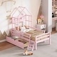 preview thumbnail 19 of 28, Kids Platform Bed House Bed Twin Size Wood Frame with House Roof Headboard, Safety Guardrail, Large Drawer, Star Pattern