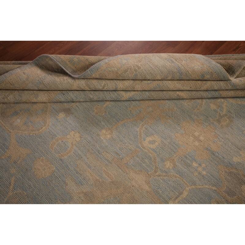 Vegetable Dye Oushak Turkish Area Rug Handmade Blue Wool Carpet - 8'11" x 11'11"