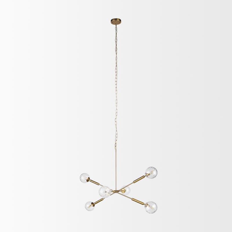 Britton Gold Metal w/ Clear Glass Globes 6-Light Chandelier - 47.0L x 27.0W x 33.0H