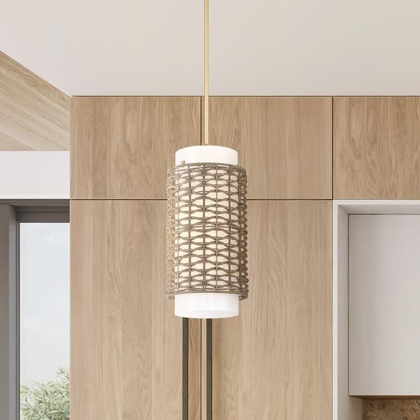 slide 2 of 8, Hunter Laila Luxe Gold with Cased White Glass Pendant - Entry, Dining Room, Kitchen - Transitional, Contemporary Medium - 9" x 20" - Luxe Gold.