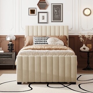 Twin Size Velvet Upholstered Platform Bed with Twin Size Trundle - Bed ...