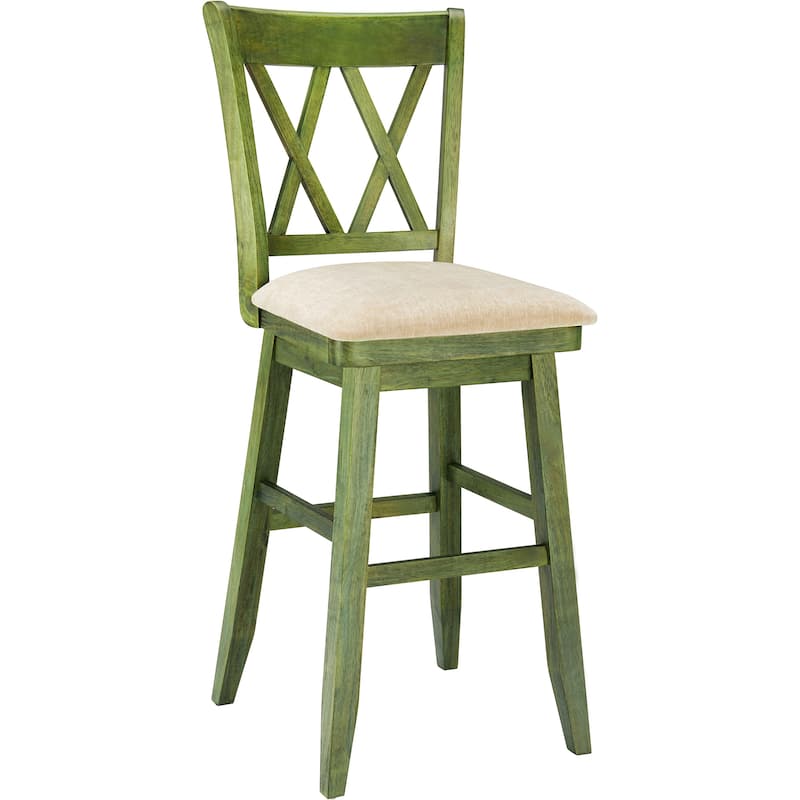 Double X Back Wood 360° Swivel Bar Stool with Foot Rest Upholstered Cushion - Green - Counter Height