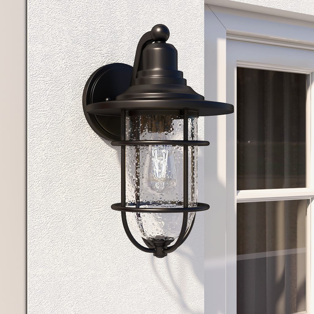 1-Light Black Outdoor Wall Lantern Sconce