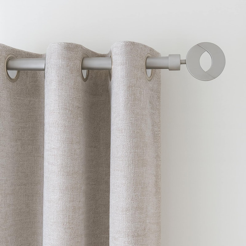 Adjustable Single Curtain Rod 50"-82" with Circle Finials and Brackets - 50" to 82" L x 3/4" D - Grey