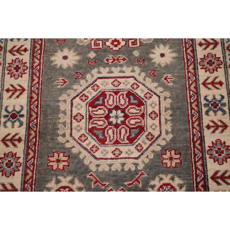 Gray Kazak Runner Rug Hand-Knotted Wool Carpet - 2'8" x 16'3"