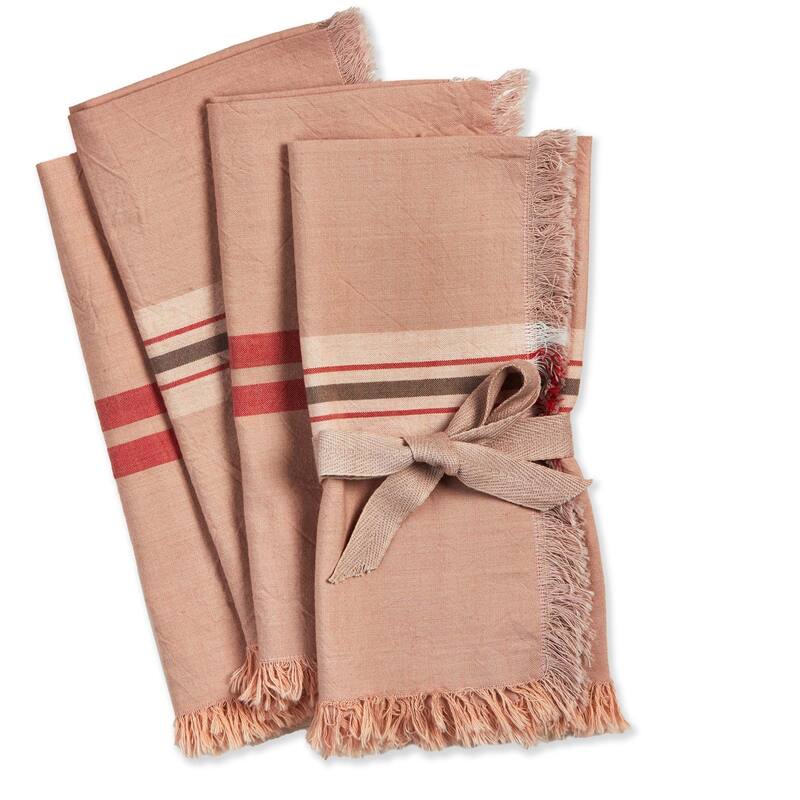 Lavender & Honey Stripe Cotton Napkins - Blush Kitchen Textiles for Spring/Summer, Machine Washable, 20" x 20"