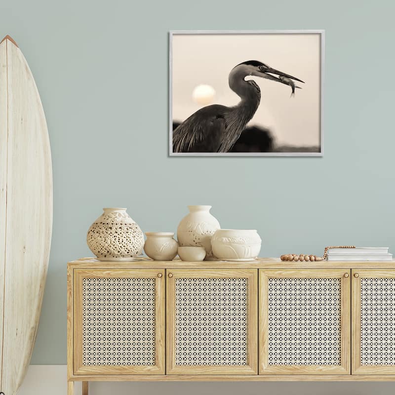 Stupell Heron Feeding on Fish Framed Giclee Art Design By Lori Deiter