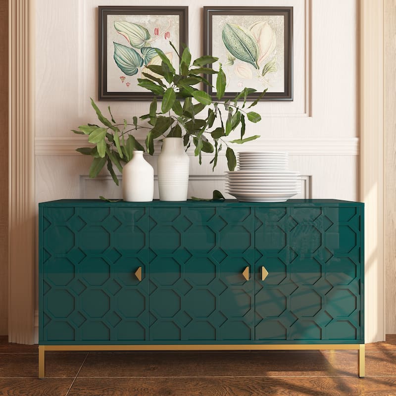 Clihome 3 Door Glossy Media Storage Sideboard Accent Cabinet