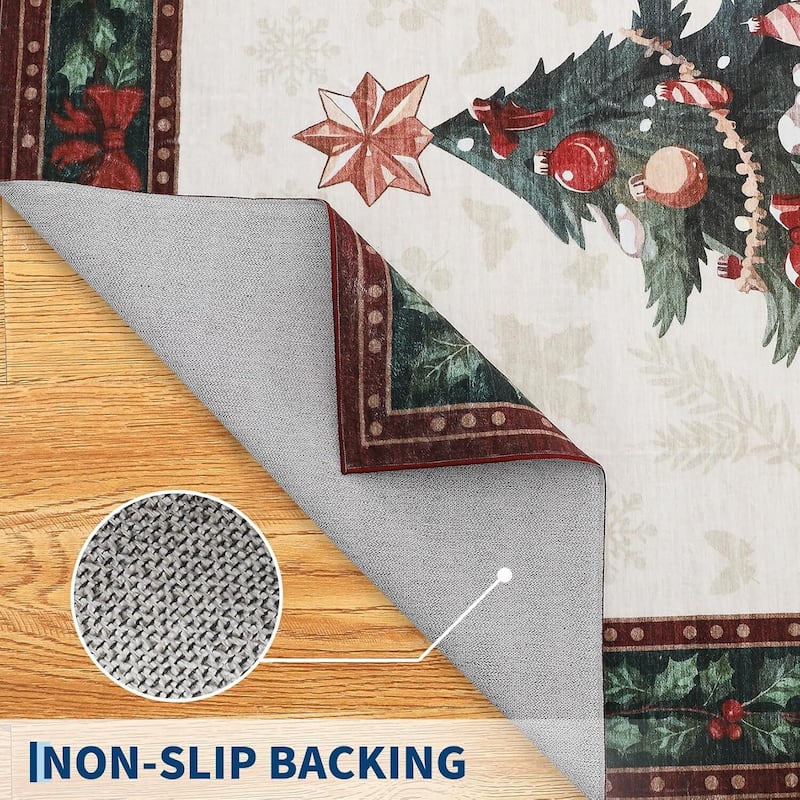 Washable Non-Slip Soft Low Pile Christmas Tree Area Rug - 1'6" x 2'6"