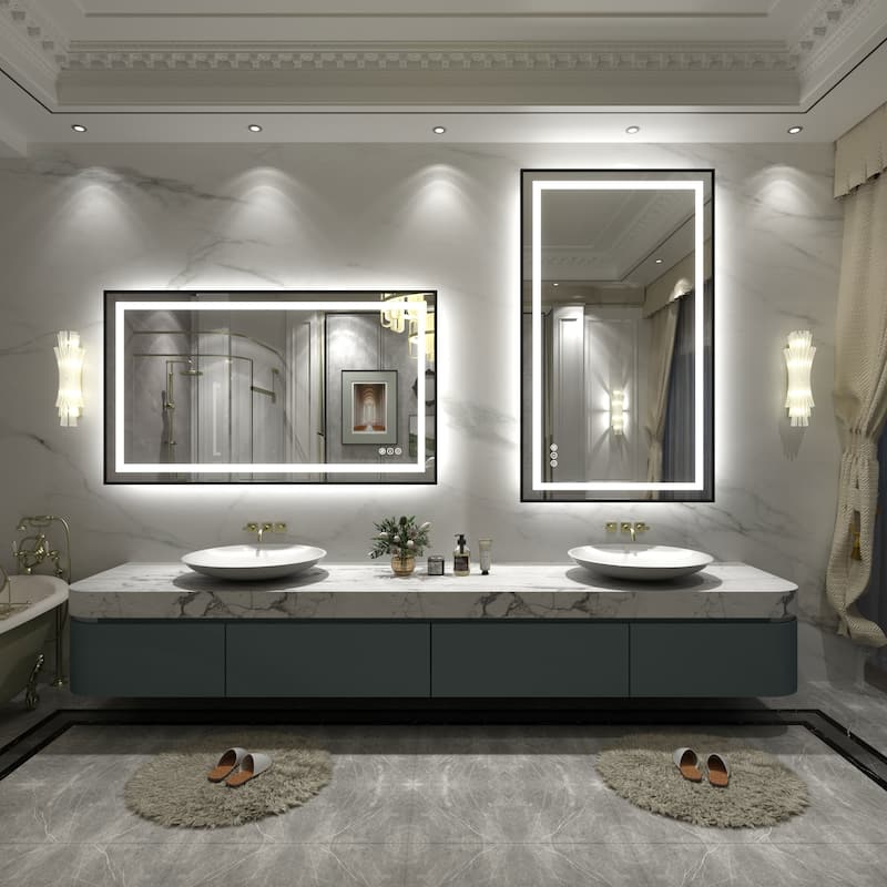 Black Metal Framed LED Front Light and Backlit Anti-Fog Wall Bathroom/ Vanity Mirror