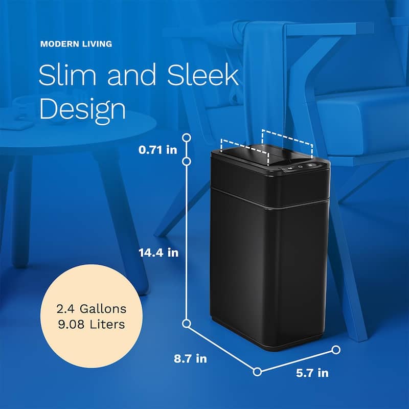 hOmeLabs 2.4 Gallon Kitchen Trash Can - Retractable Automatic Sensor Butterfly Lid, Easy Clean, Battery-Operated - Matte Black