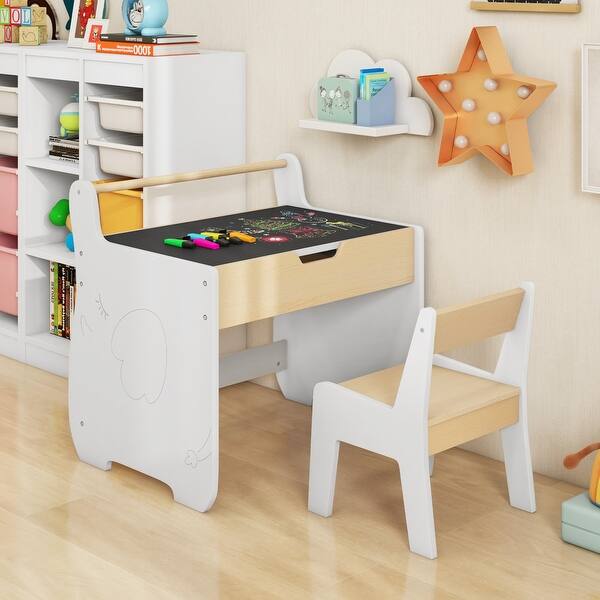 slide 2 of 8, Kids Table and Chair Set with 2 in 1 Detachable Tabletop and Storage-White - Multi Multi