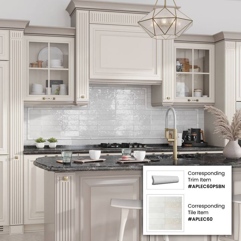 Apollo tile 1" x 8" Chateau Glossy White Ceramic Tile (0.56 sq ft/case) - 10 Pack