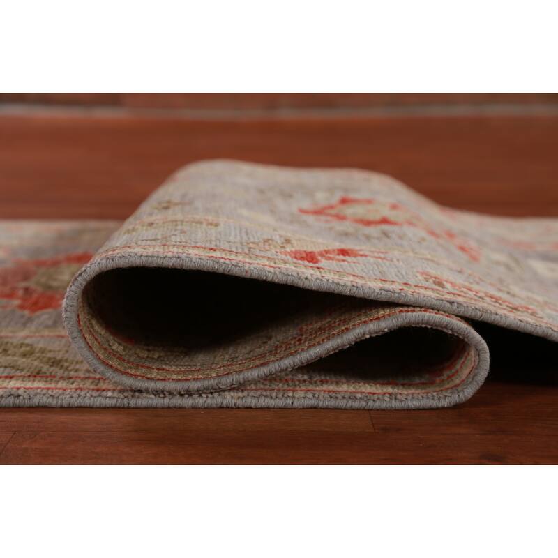 Hand Knotted Oriental 100% Wool Carpet Transitional All-Over Greys & Charcoal Oushak Runner Rug - 9' 8'' X 2' 8''