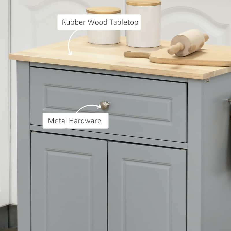 Kitchen Cart with Solid Wood Top Drawer and Cabinet on Wheels for Storage - 24.75" W x 18" D x 36" H