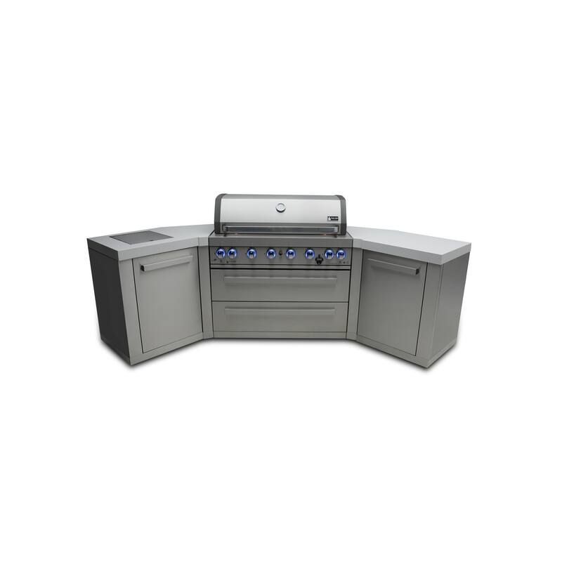Mont Alpi MAi805-45 6-Burner U-Shaped Original Stainless Steel Modular Outdoor Kitchen Island BBQ Grill + Infrared Side Burner - Silver - Natural Gas/Propane Gas