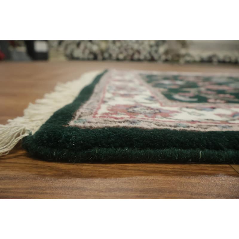 Hand Knotted Oriental 100% Wool Carpet Traditional All-Over Green Kashan Runner Rug - 8' 1'' X 2' 6''
