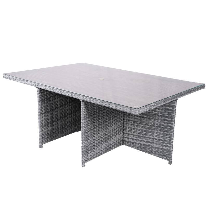 11-Piece Aluminum Wicker Outdoor Dining Set with Cushions and Tempered Glass Tabletop