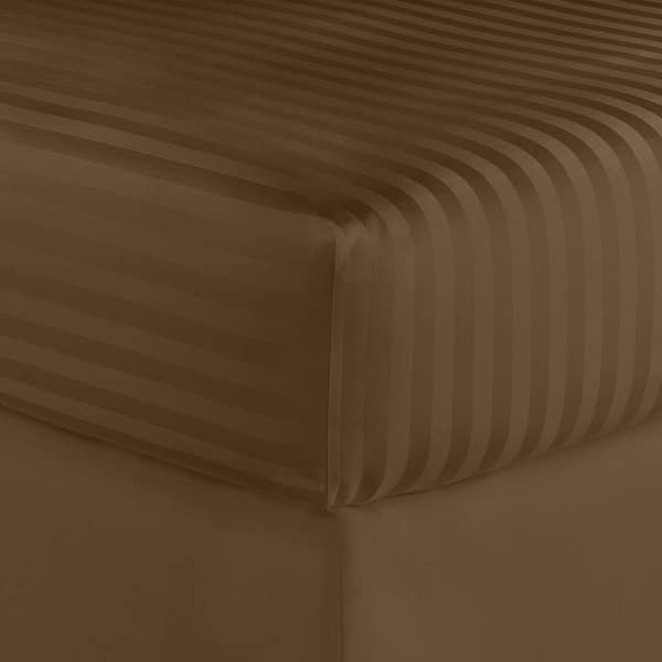 Home Sweet Home Dream Striped 1200 TC Egyptian Cotton Deep Pocket Bed Sheet Set - Chocolate - Queen