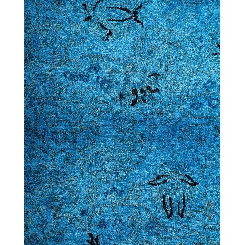 Overton Hand Knotted Wool Vintage Inspired Modern Contemporary Overdyed Blue Area Rug - 12' 3" x 17' 6"
