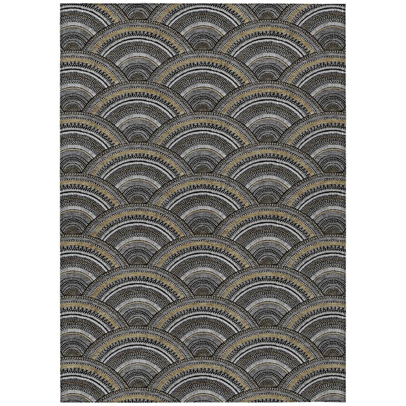 Machine Washable Indoor/ Outdoor Modern Mosaic Chantille Rug