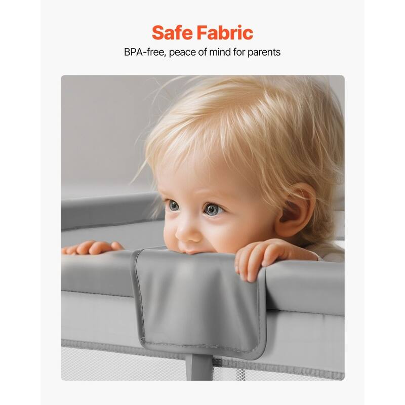 Grey Rectangular Large Baby Playpen with Mesh Sides for Toddlers 6-24 Months - 81.1” x 60.83” x 25.59”