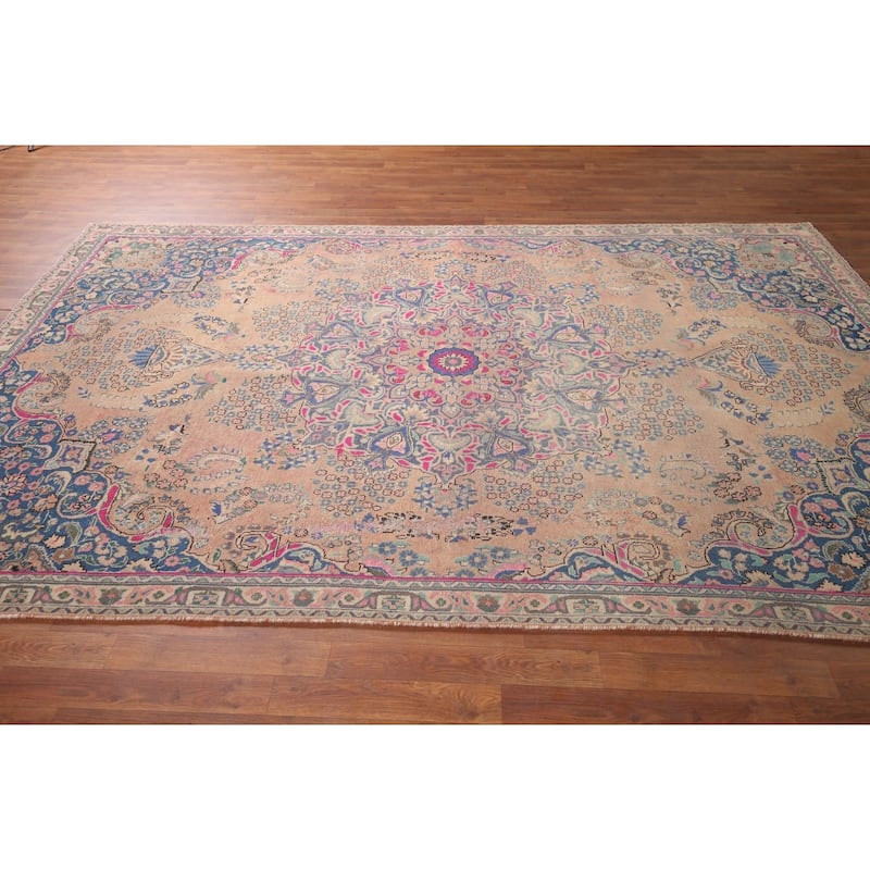 Mashad Persian Vintage Area Rug Handmade Wool Carpet - 6'7"x 9'11"