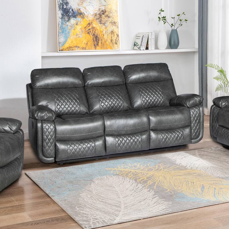 Contemporary Living Room Faux Leather Upholstered Sofa - Grey