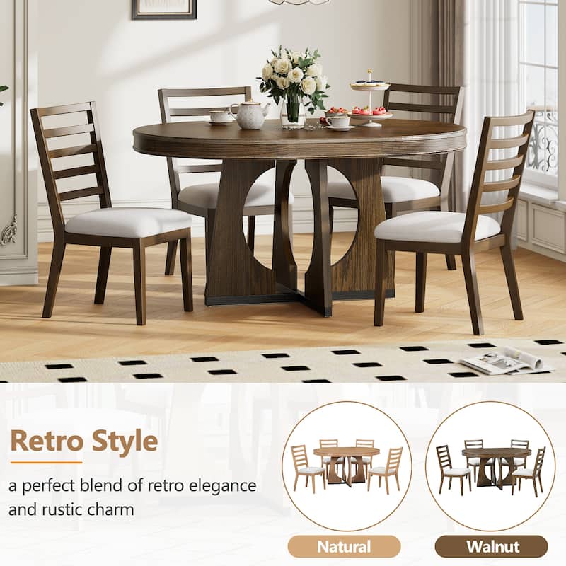 5-Piece Rustic Functional Dining Set, 1 Extendable Table with a 16-inch Leaf and 4 Upholstered Chairs