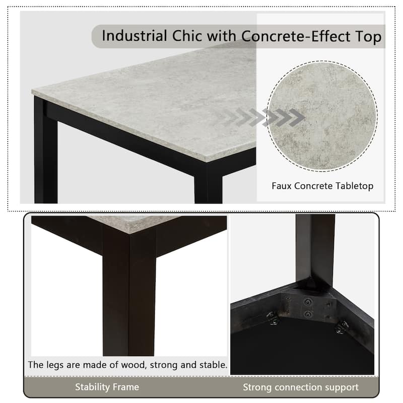 GDFStudio - Aurelia Luxury Concrete-Effect Tabletop Rectangular Dining Table Set with 4 Upholstered Chairs (with/without Bench)