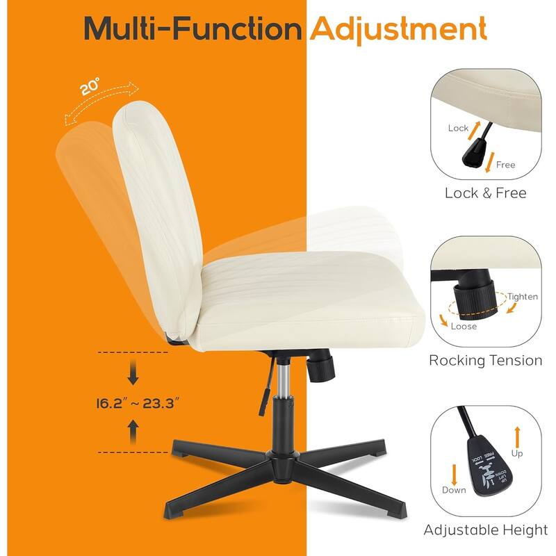 Home Office Desk Chair Criss Cross Legged Office, Wide Comfty Desk, Wheels Armless Computer Task, Swivel Vanity Home Chair