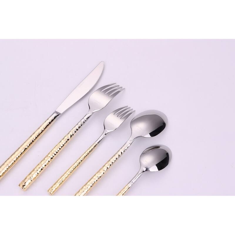 20 Pc Flatware Set Silver With Graduated Gold Pebbled Handles - Service For 4