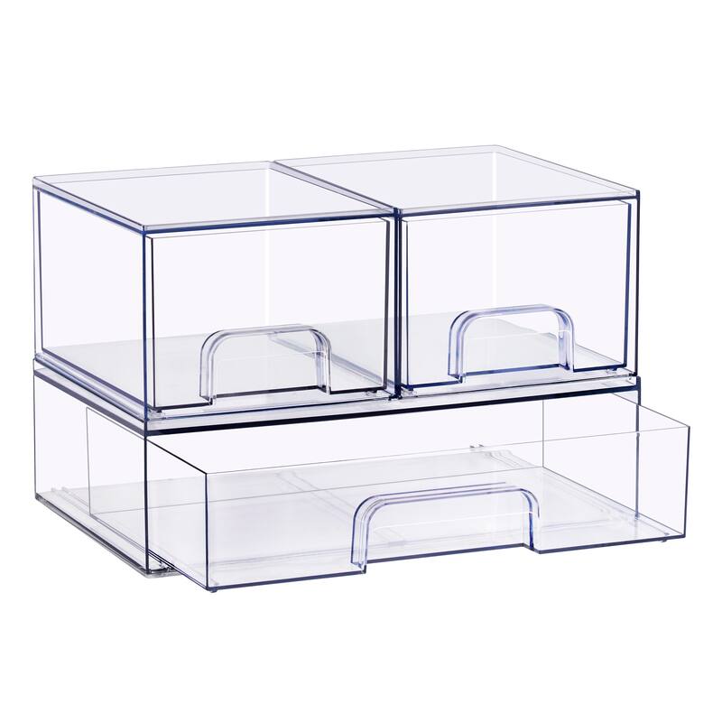 Sorbus Stackable Acrylic Storage Drawers, Clear Plastic Organizer Bins for Countertop Organization - 4 Small 2 Wide