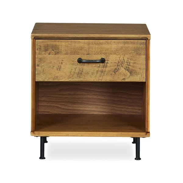 MUSEHOMEINC Rustic Solid Wood Nightstand with Drawer and Shelf for